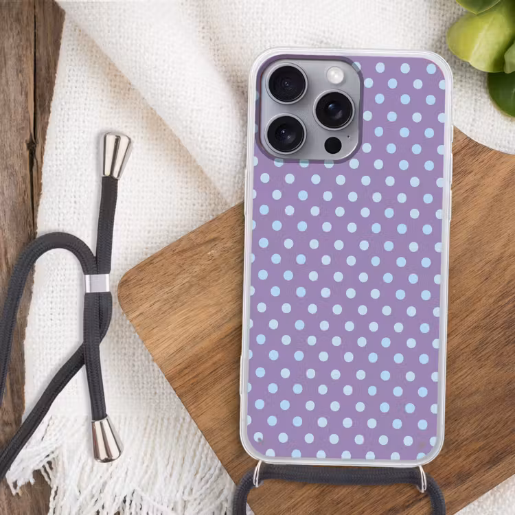 Telefoonhoesje met koord - Paars - Blauw - Geometrisch - Stippen - Polka Dot - Patroon — 3
