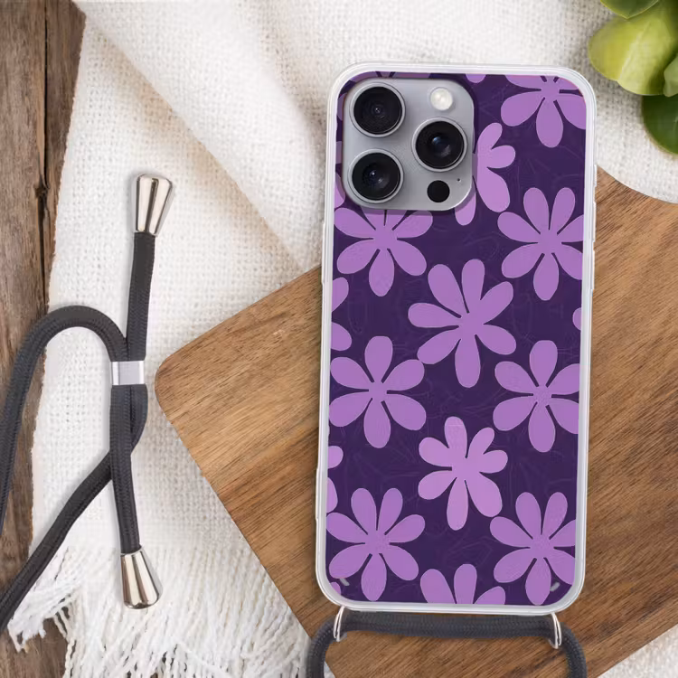 Telefoonhoesje met koord - Paars - Botanisch - Bloemen - Retro - Patroon — 3