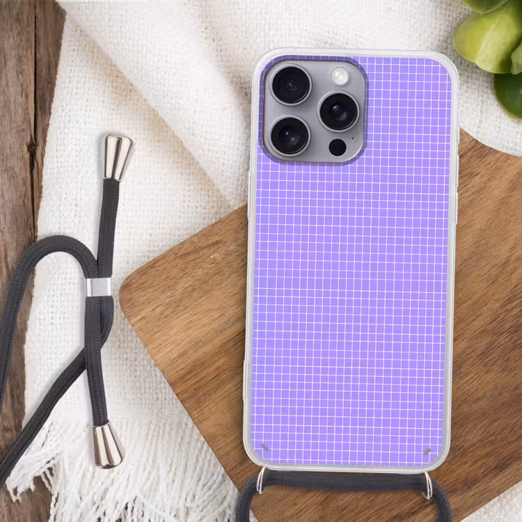 Telefoonhoesje met koord - Paars - Geometrisch - Raster - Minimalistisch - Patroon — 3