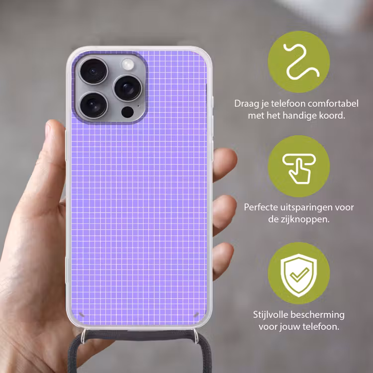 Telefoonhoesje met koord - Paars - Geometrisch - Raster - Minimalistisch - Patroon — 4