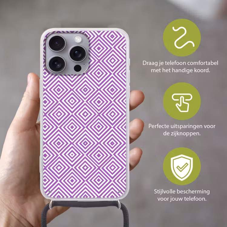 Telefoonhoesje met koord - Paars - Geometrisch - Ruiten - Concentrisch - Patroon — 4