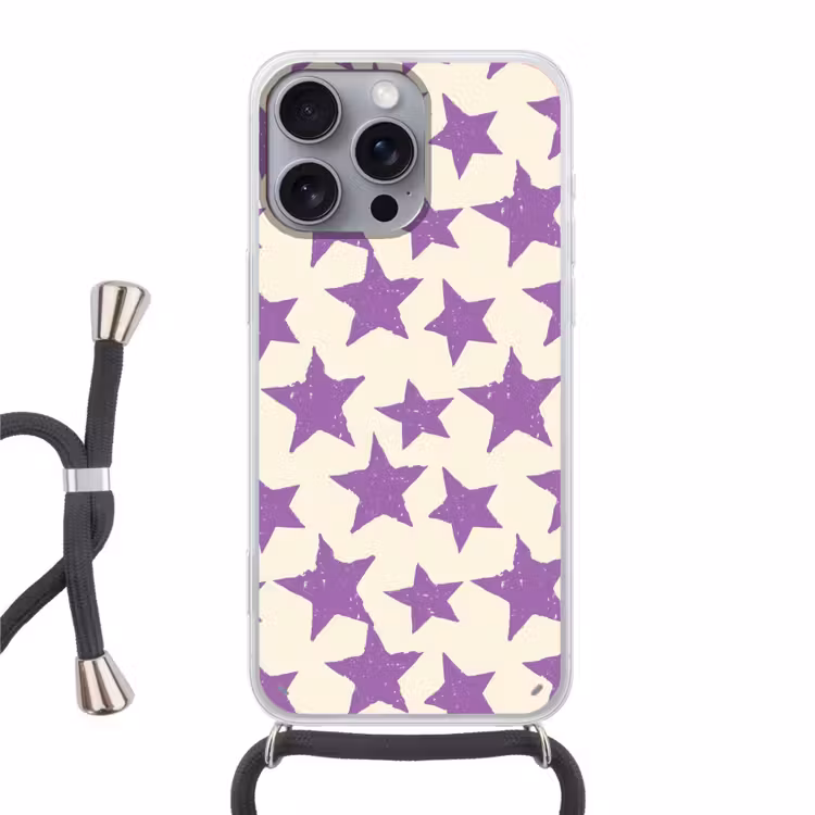 Telefoonhoesje met koord - Paars - Geometrisch - Sterren - Stempel - Patroon — 1