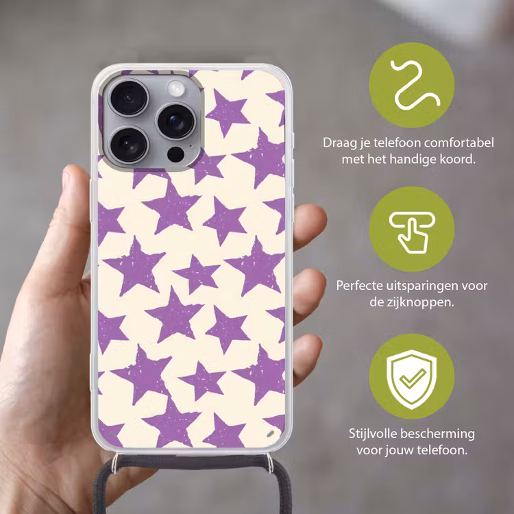 Telefoonhoesje met koord - Paars - Geometrisch - Sterren - Stempel - Patroon — 4