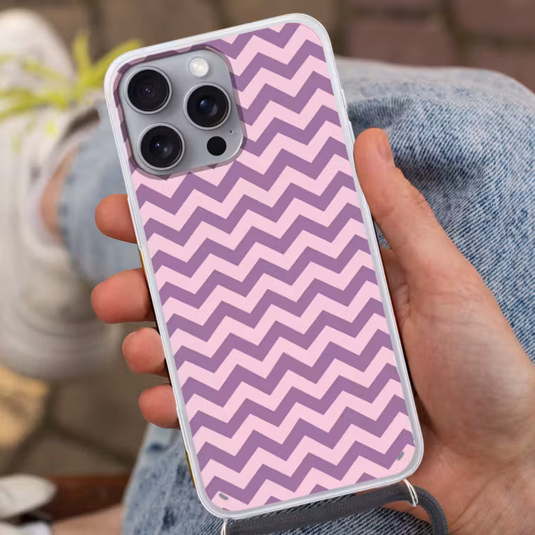 Telefoonhoesje met koord - Paars - Roze - Geometrisch - Chevron - Zigzag - Patroon — 2
