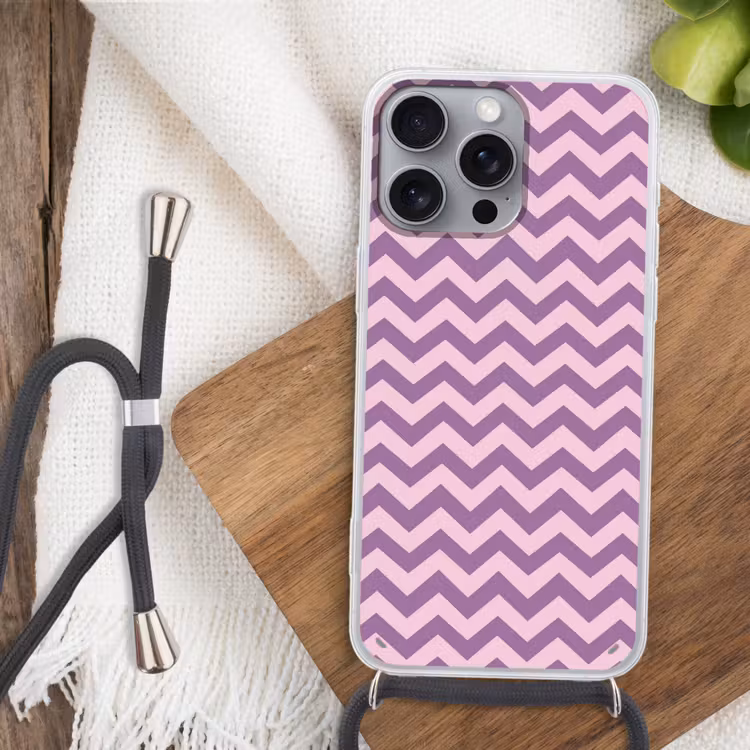 Telefoonhoesje met koord - Paars - Roze - Geometrisch - Chevron - Zigzag - Patroon — 3
