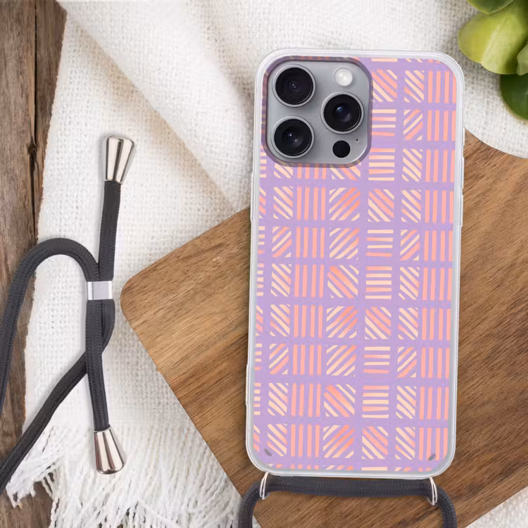 Telefoonhoesje met koord - Paars - Roze - Geometrisch - Strepen - Blokken - Patroon — 3
