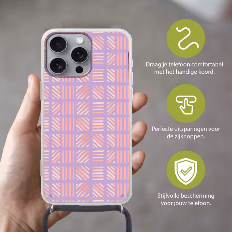 Telefoonhoesje met koord - Paars - Roze - Geometrisch - Strepen - Blokken - Patroon — 4