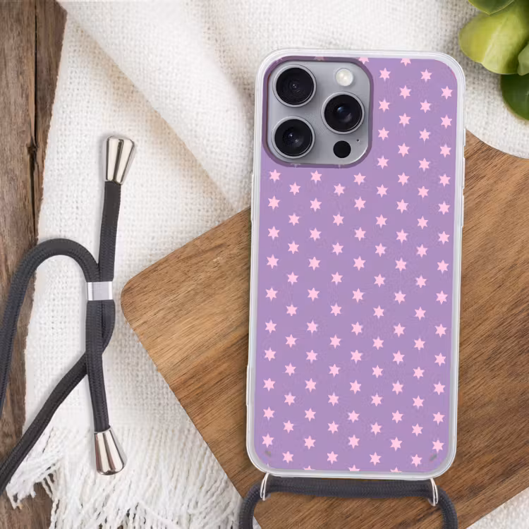 Telefoonhoesje met koord - Paars - Roze - Sterren - Geometrisch - Patroon — 3