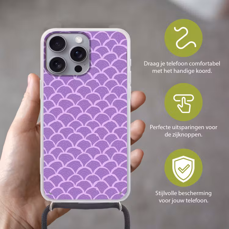 Telefoonhoesje met koord - Paars - Schubber - Schelpen - Handgetekend - Patroon — 4