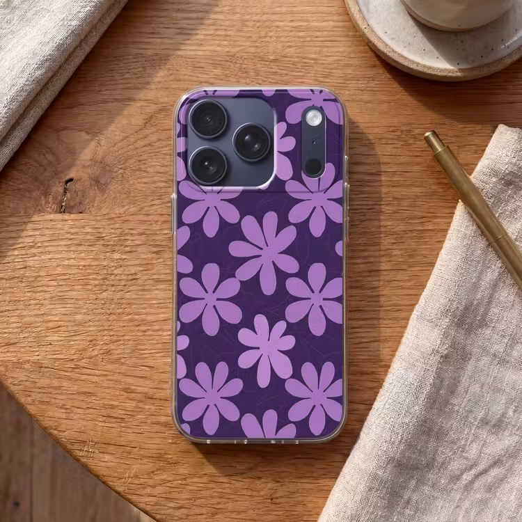 Telefoonhoesje - Paars - Botanisch - Bloemen - Retro - Patroon — 2