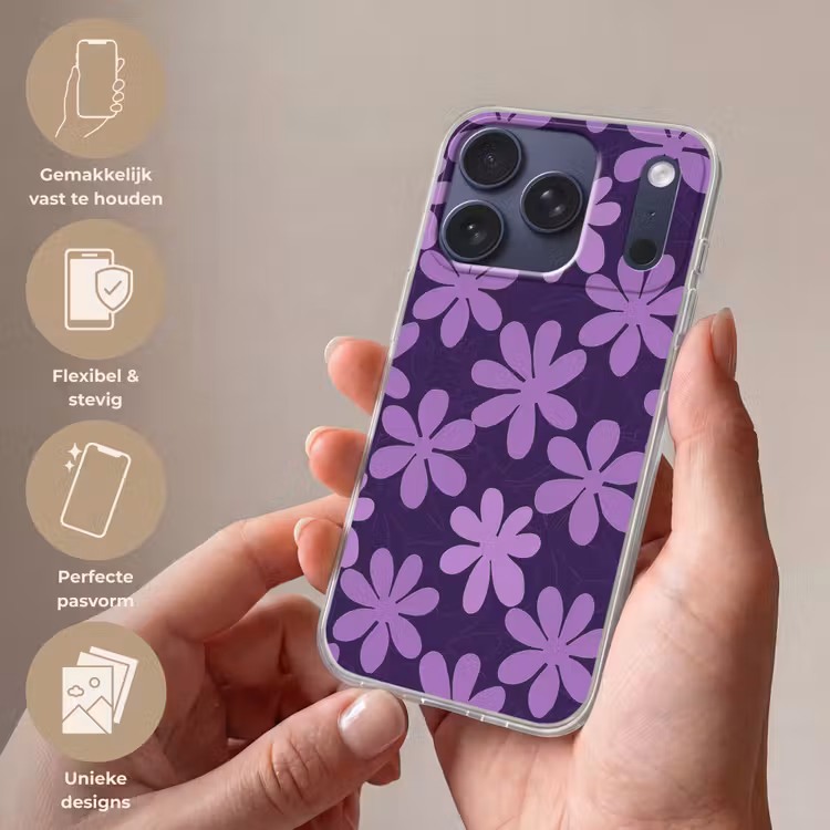 Telefoonhoesje - Paars - Botanisch - Bloemen - Retro - Patroon — 4