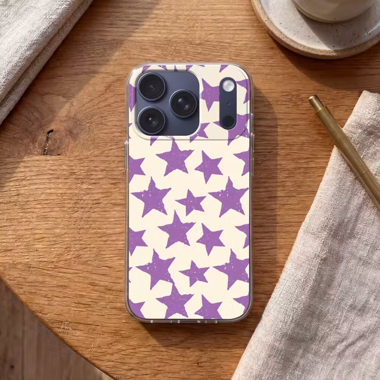 Telefoonhoesje - Paars - Geometrisch - Sterren - Stempel - Patroon — 2