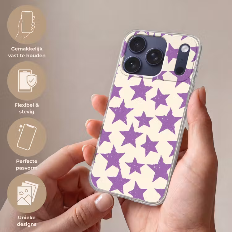 Telefoonhoesje - Paars - Geometrisch - Sterren - Stempel - Patroon — 4