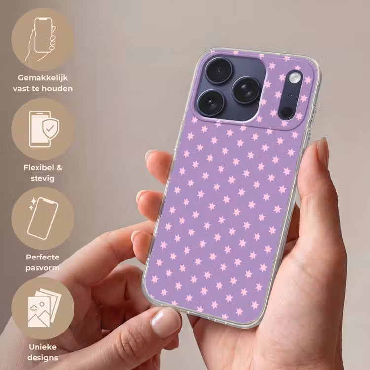 Telefoonhoesje - Paars - Roze - Sterren - Geometrisch - Patroon — 4
