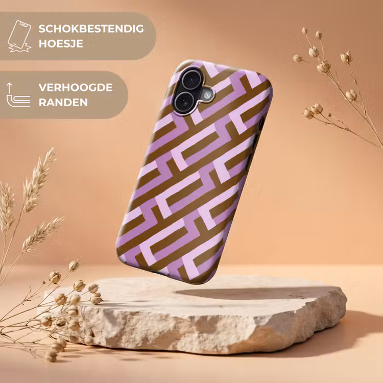 Telefoonhoesje Toughcase - Bruin - Roze - Geometrisch - Meander - Patroon — 5