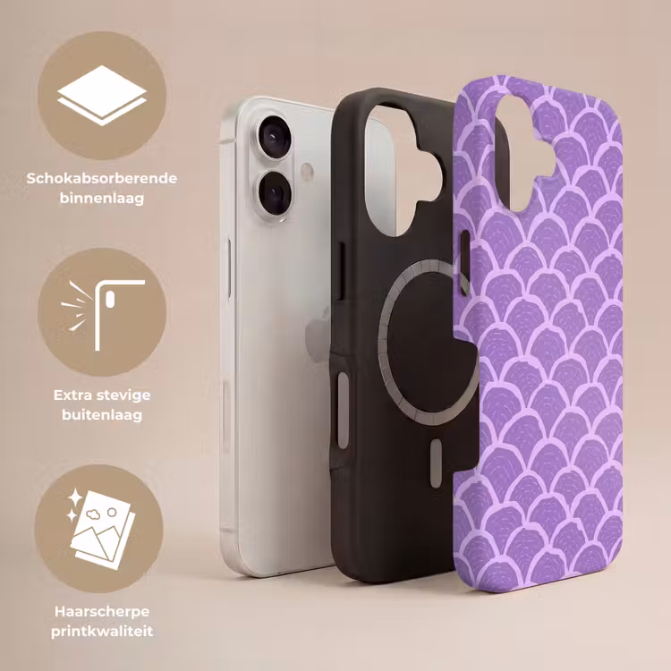 Telefoonhoesje Toughcase - Paars - Schubber - Schelpen - Handgetekend - Patroon — 3