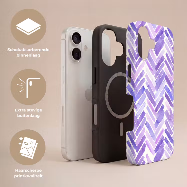 Telefoonhoesje Toughcase - Paars - Visgraat - Aquarel - Penseelstreken - Patroon — 3