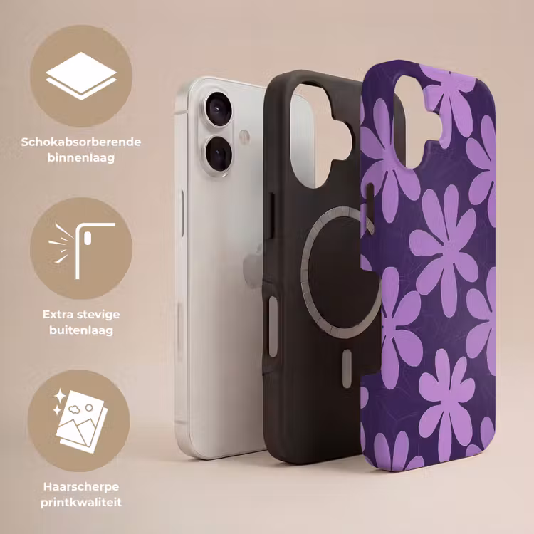 Telefoonhoesje Toughcase - Paars - Botanisch - Bloemen - Retro - Patroon — 3