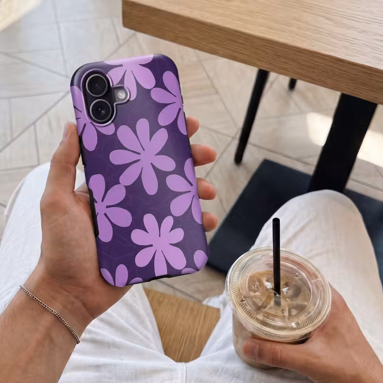 Telefoonhoesje Toughcase - Paars - Botanisch - Bloemen - Retro - Patroon — 4