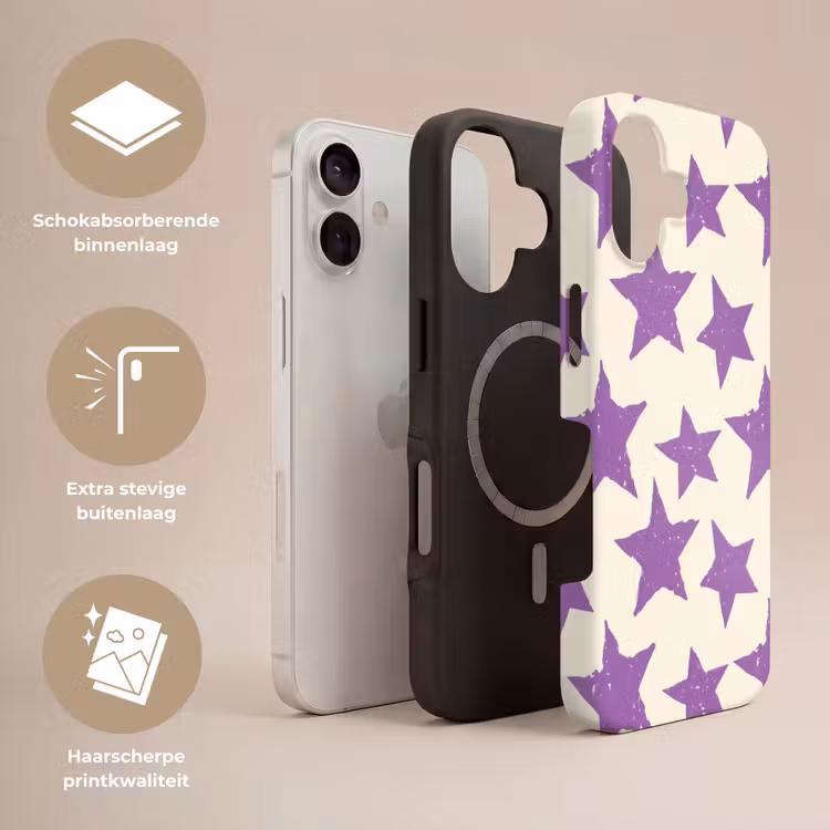 Telefoonhoesje Toughcase - Paars - Geometrisch - Sterren - Stempel - Patroon — 3