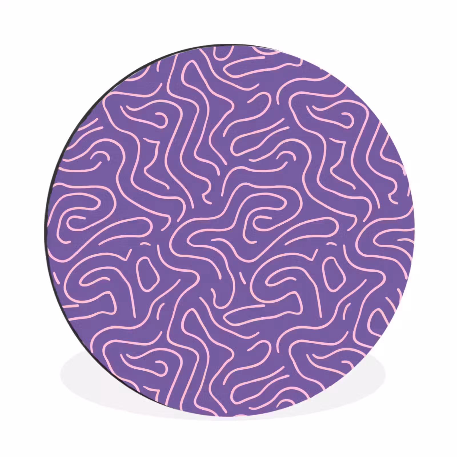 Muurcirkel aluminium - Paars - Roze - Abstract - Lijnen - Doolhof - Patroon — 1