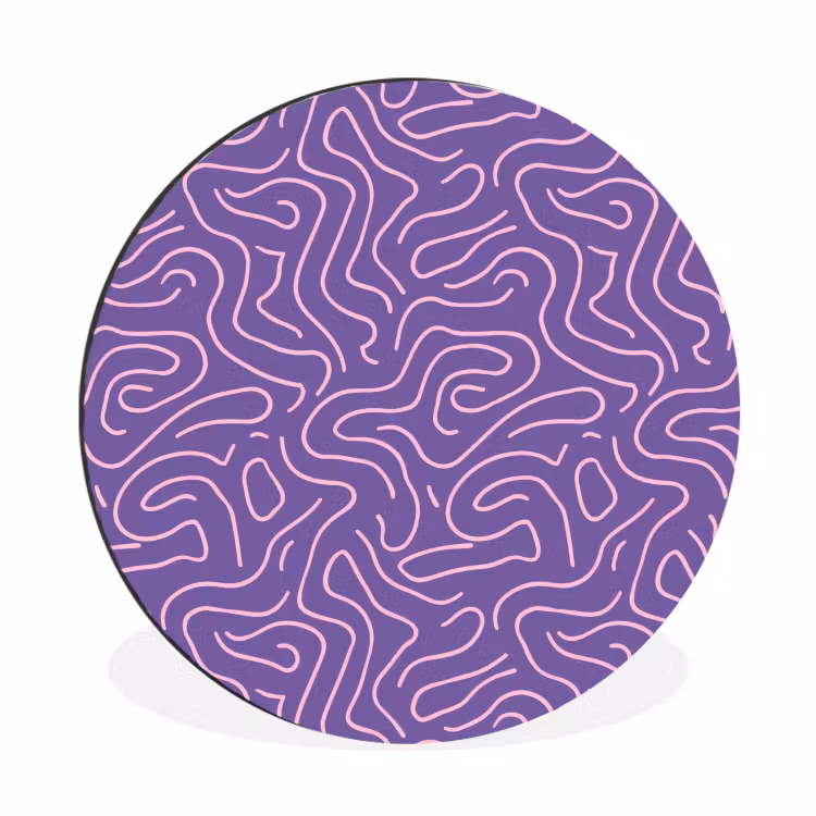 Muurcirkel aluminium - Paars - Roze - Abstract - Lijnen - Doolhof - Patroon — 1