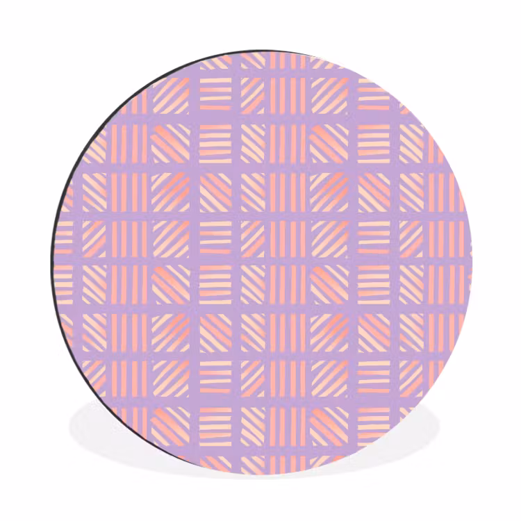 Muurcirkel aluminium - Paars - Roze - Geometrisch - Strepen - Blokken - Patroon — 1