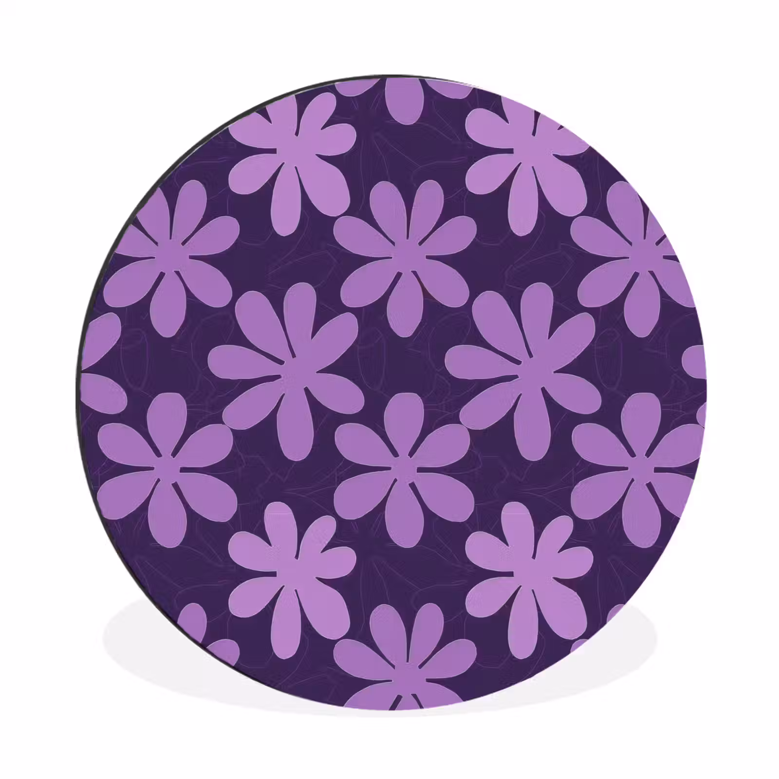 Muurcirkel aluminium - Paars - Botanisch - Bloemen - Retro - Patroon — 1