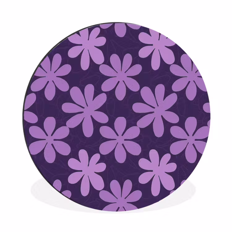 Muurcirkel aluminium - Paars - Botanisch - Bloemen - Retro - Patroon — 1