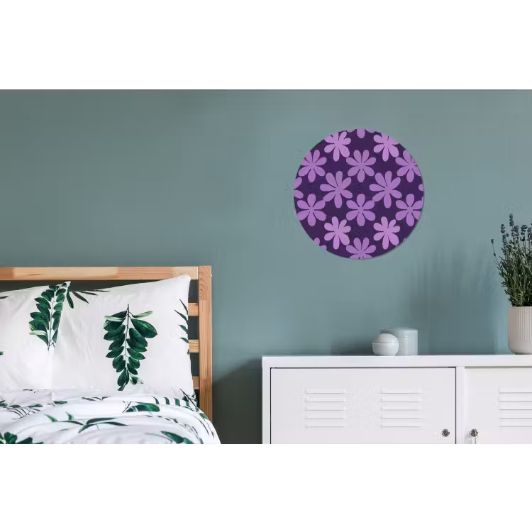 Muurcirkel aluminium - Paars - Botanisch - Bloemen - Retro - Patroon — 4