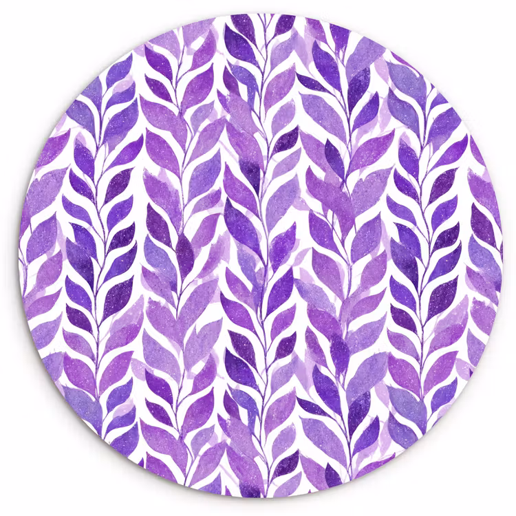 Muurcirkel glas - Paars - Botanisch - Bladeren - Aquarel - Takken - Patroon — 1