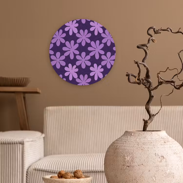 Muurcirkel glas - Paars - Botanisch - Bloemen - Retro - Patroon — 2