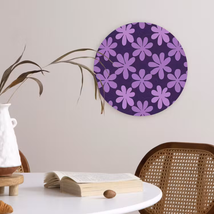 Muurcirkel glas - Paars - Botanisch - Bloemen - Retro - Patroon — 4
