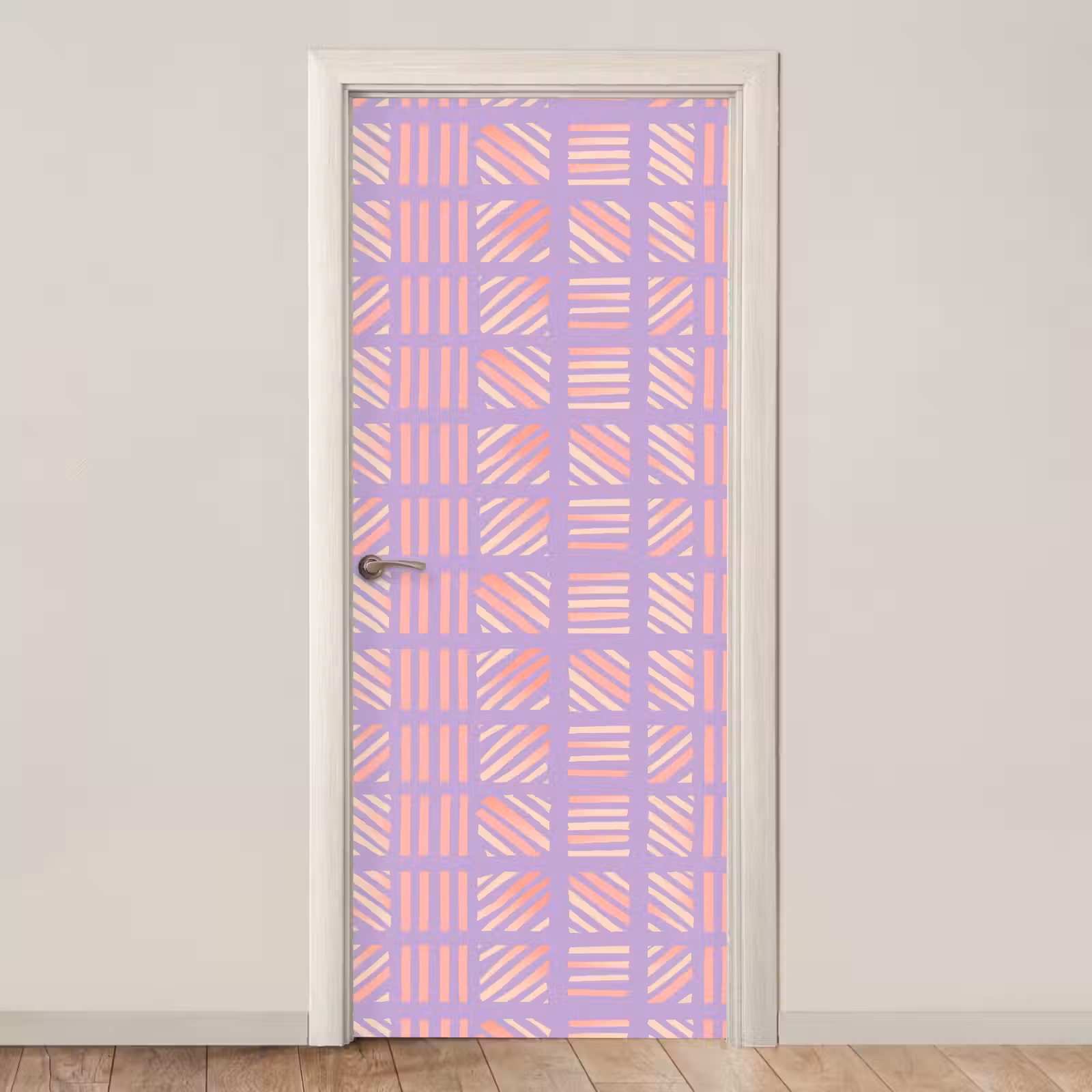 Deursticker - Paars - Roze - Geometrisch - Strepen - Blokken - Patroon — 1