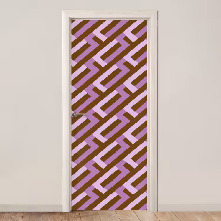 Deursticker - Bruin - Roze - Geometrisch - Meander - Patroon — 1