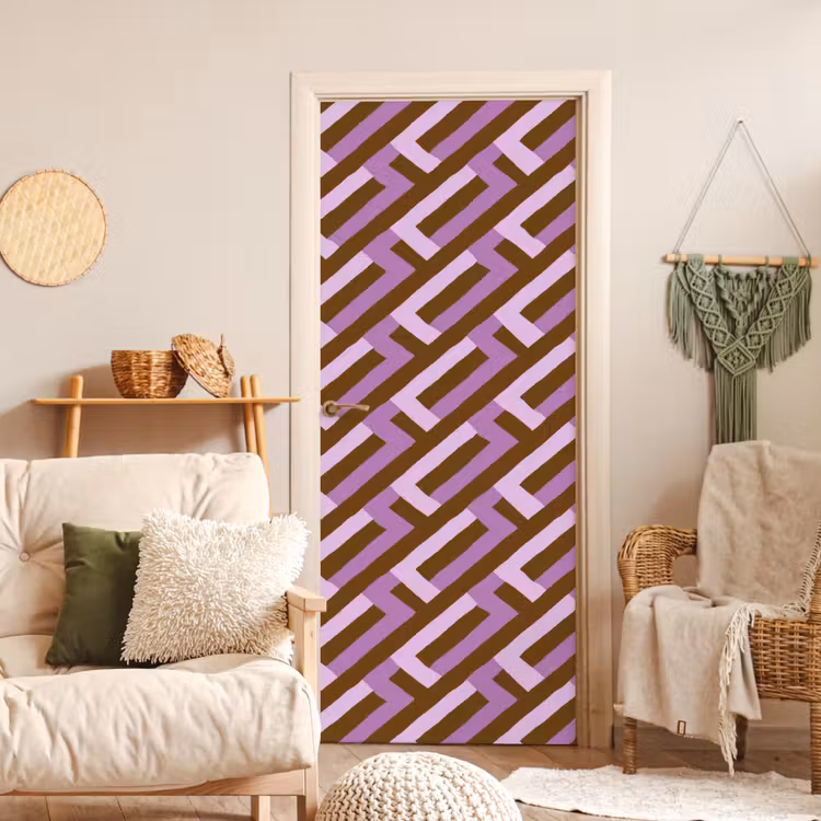 Deursticker - Bruin - Roze - Geometrisch - Meander - Patroon — 4