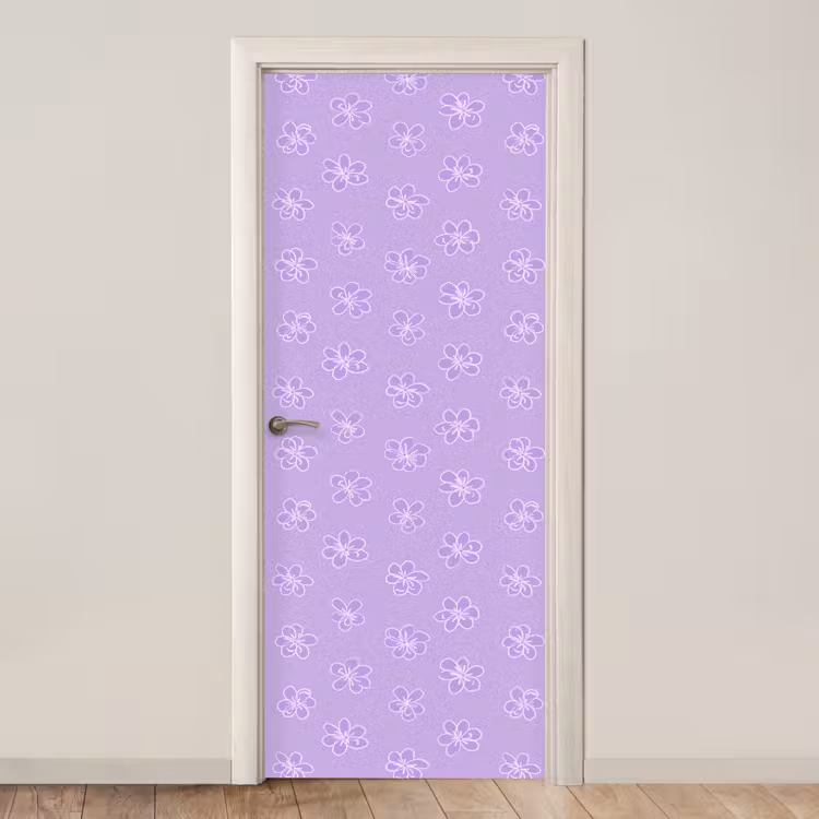 Deursticker - Lila - Botanisch - Bloemen - Handgetekend - Patroon — 1
