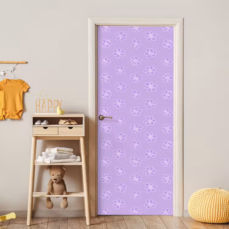Deursticker - Lila - Botanisch - Bloemen - Handgetekend - Patroon — 6