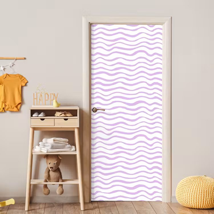 Deursticker - Lila - Geometrisch - Golfjes - Lijnen - Patroon — 6