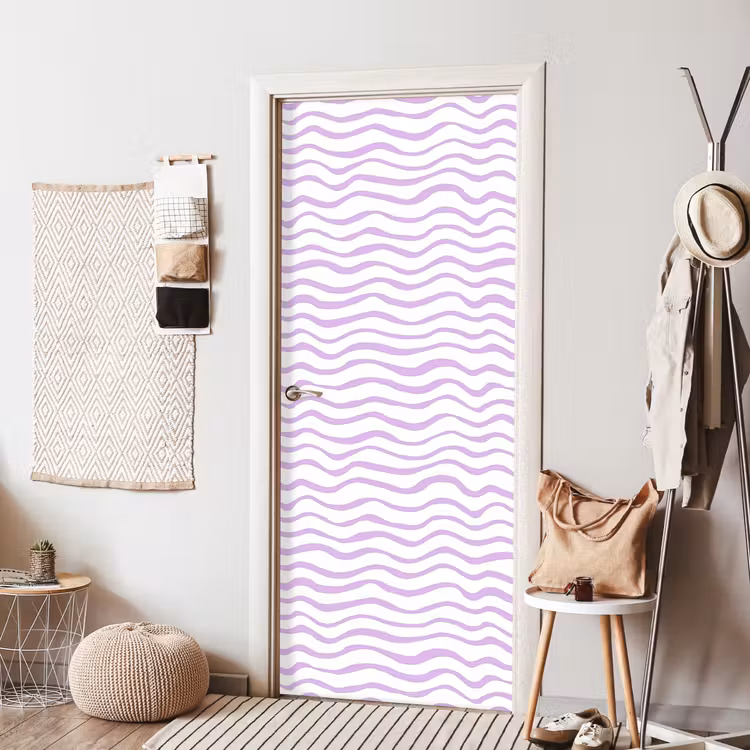 Deursticker - Lila - Geometrisch - Golfjes - Lijnen - Patroon — 8