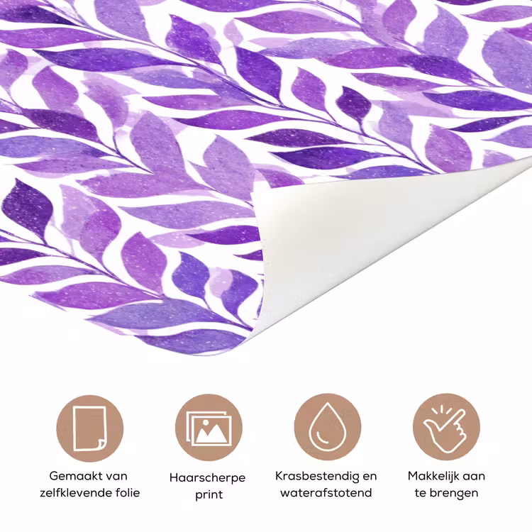 Deursticker - Paars - Botanisch - Bladeren - Aquarel - Takken - Patroon — 3
