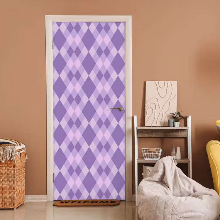 Deursticker - Paars - Geometrisch - Ruiten - Argyle - Patroon — 2