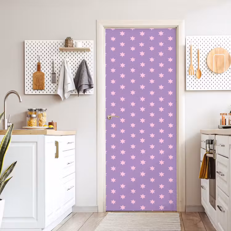 Deursticker - Paars - Roze - Sterren - Geometrisch - Patroon — 7