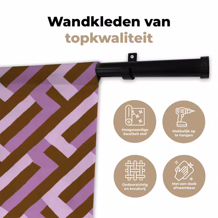 Wandkleed - Bruin - Roze - Geometrisch - Meander - Patroon — 3