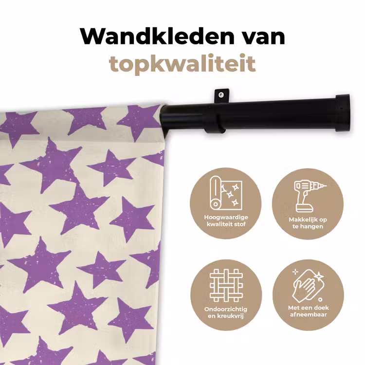 Wandkleed - Paars - Geometrisch - Sterren - Stempel - Patroon — 3