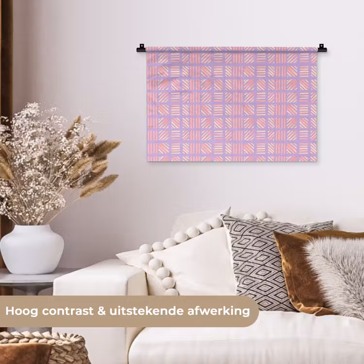 Wandkleed - Paars - Roze - Geometrisch - Strepen - Blokken - Patroon — 4
