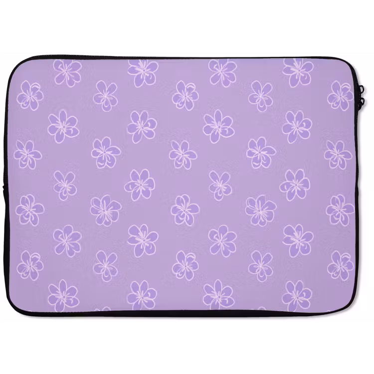 Laptophoes Lila - Botanisch - Bloemen - Handgetekend - Patroon — 1