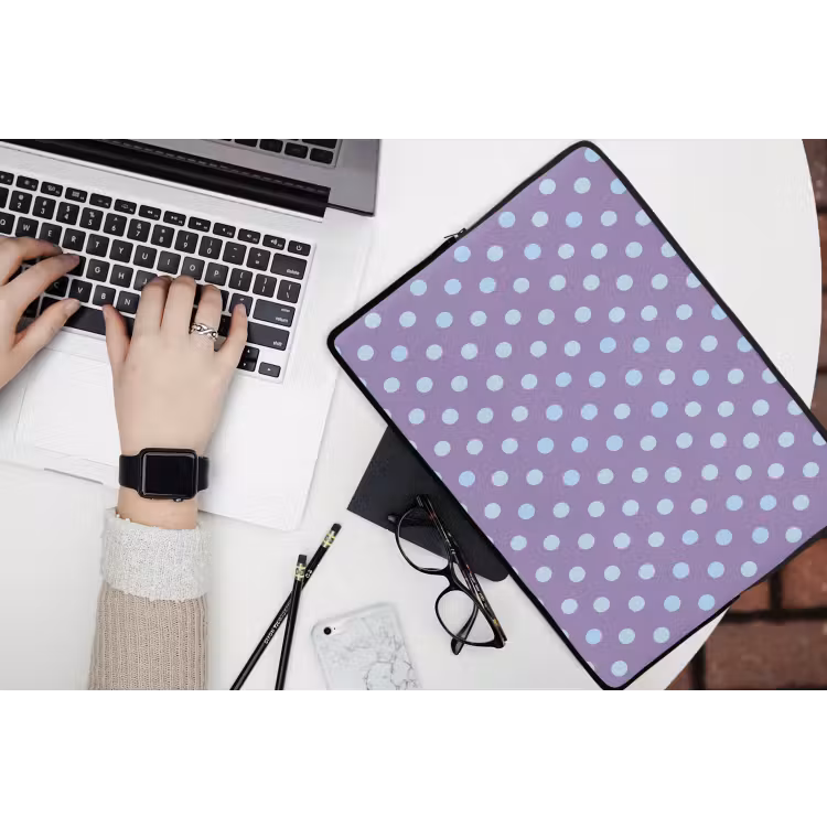 Laptophoes Paars - Blauw - Geometrisch - Stippen - Polka Dot - Patroon — 3