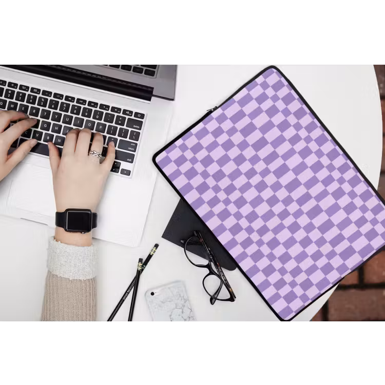 Laptophoes Paars - Geometrisch - Dambord - Blokken - Patroon — 3