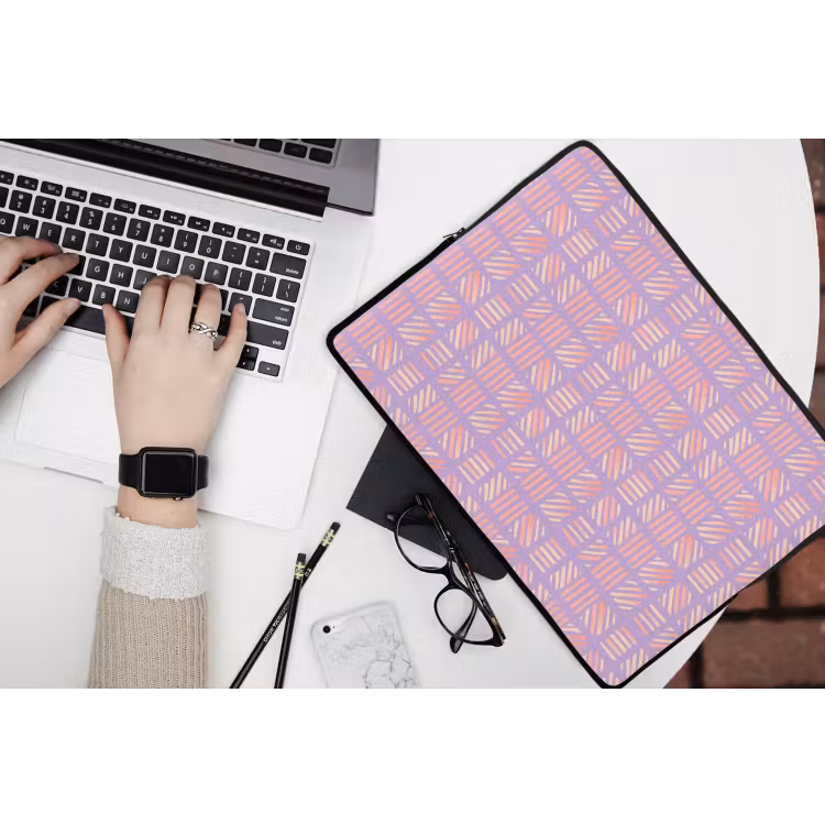 Laptophoes Paars - Roze - Geometrisch - Strepen - Blokken - Patroon — 3